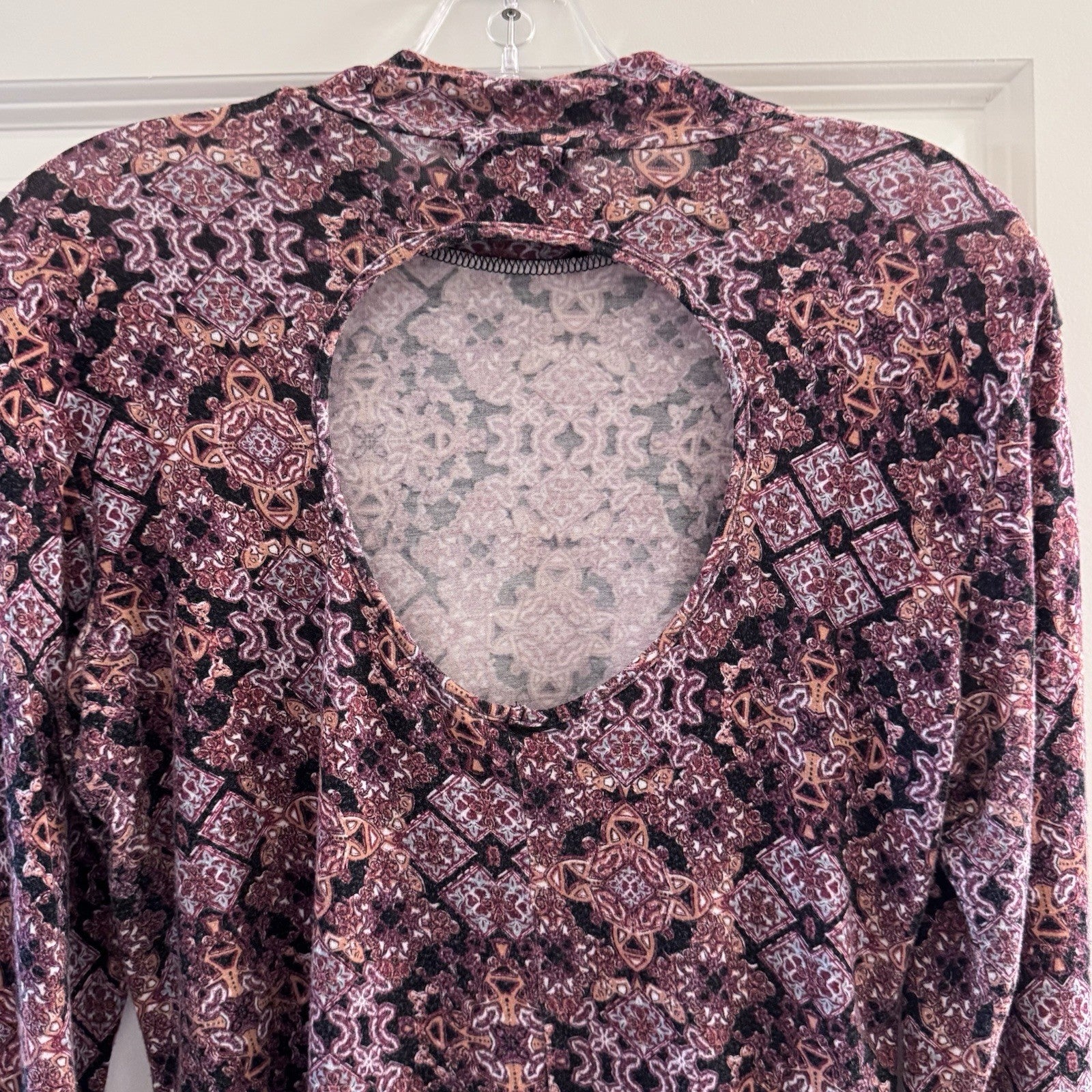 Vintage Y2K Wet Seal Boho Geometric Print Long Sleeve Size X-Large Open Back