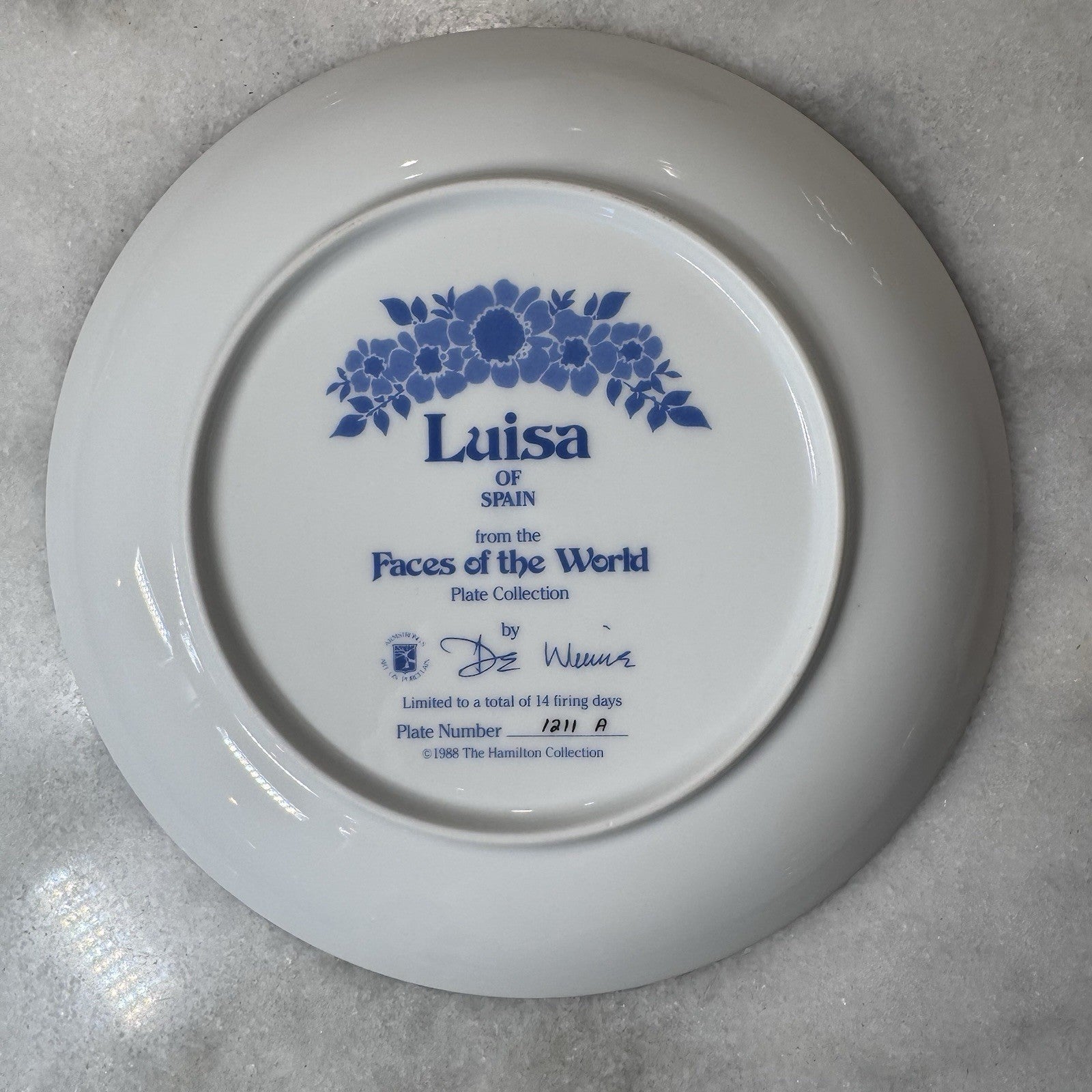 Luisa of Spain Faces of the World Hamilton Collection Plate 1988 COA