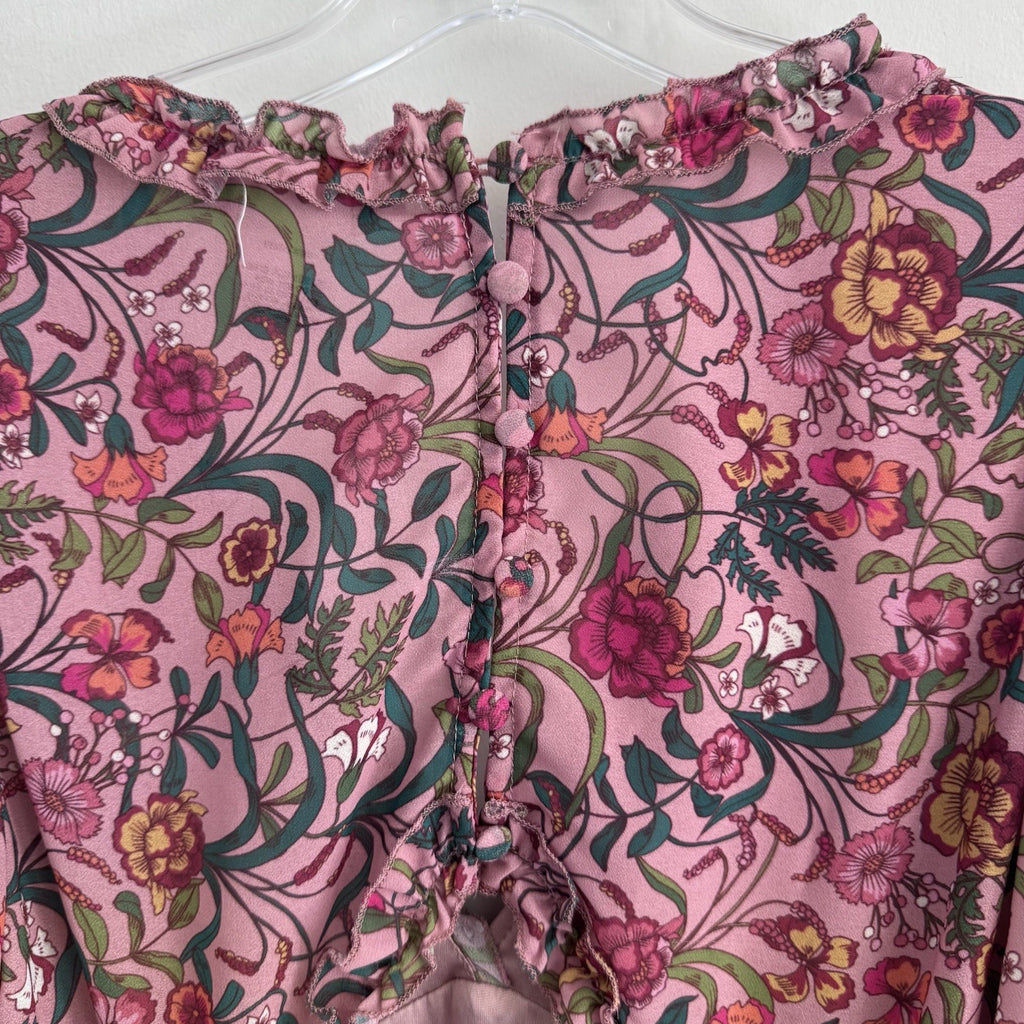 A Calin Flying Tomato Dress Womens Small Pink Floral Ruffle Boho Long Sleeve