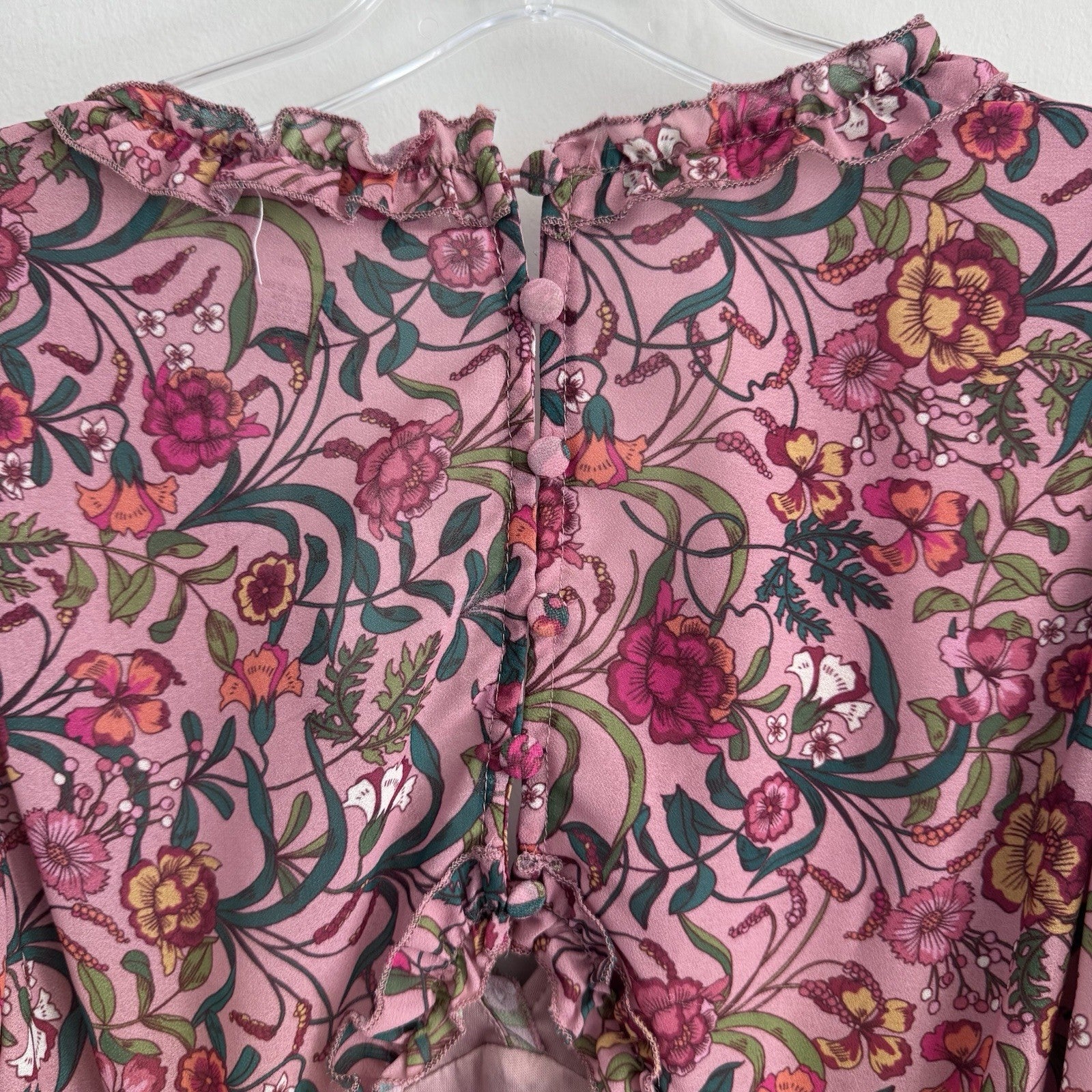 A Calin Flying Tomato Dress Womens Small Pink Floral Ruffle Boho Long Sleeve