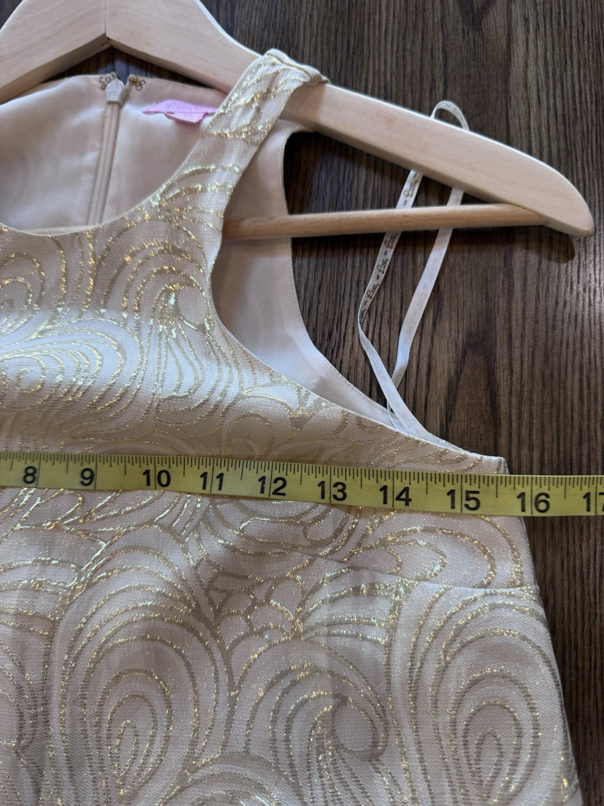 Lilly Pulitzer Gold Embellished Shift Dress XS | Metallic Silk Blend Party 