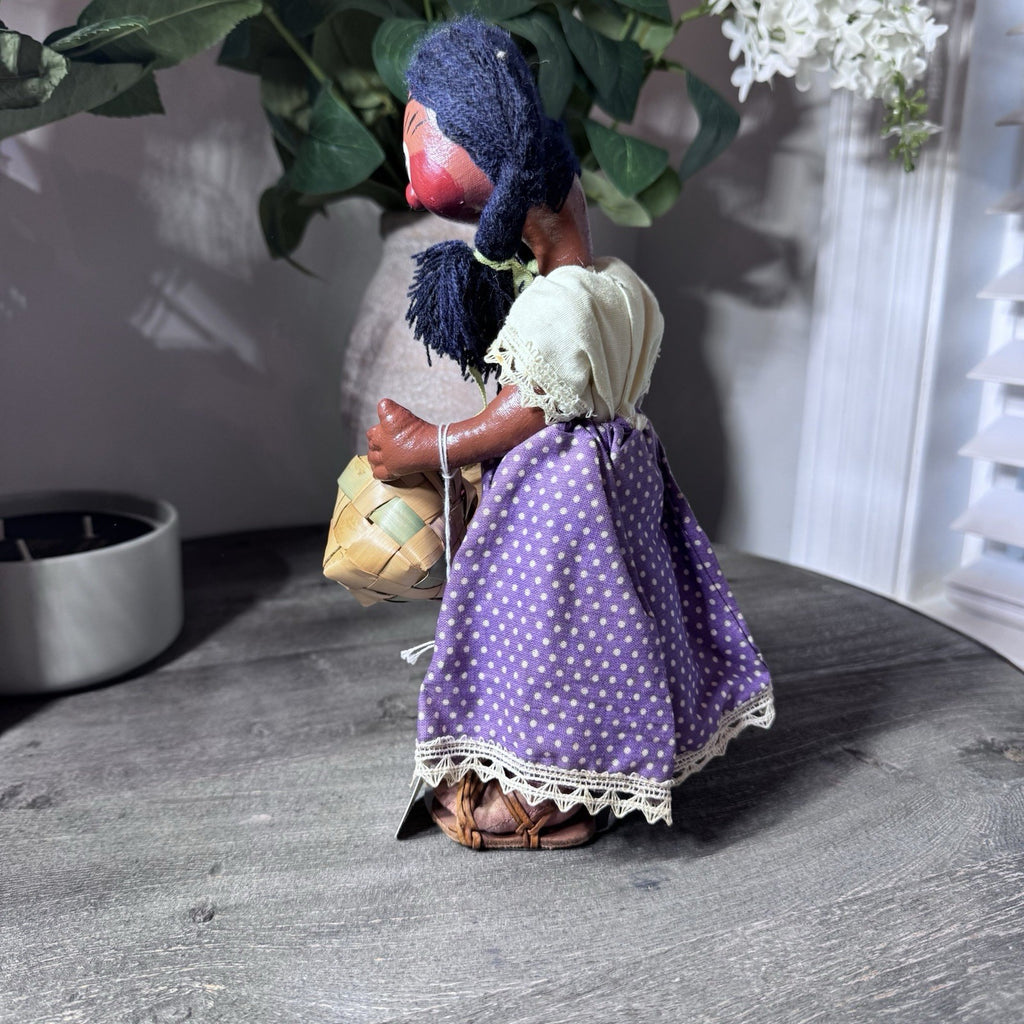 VTG Mexican Folk Art Cloth Dolls Pair Hand Painted Man Woman Handmade Straw Hat