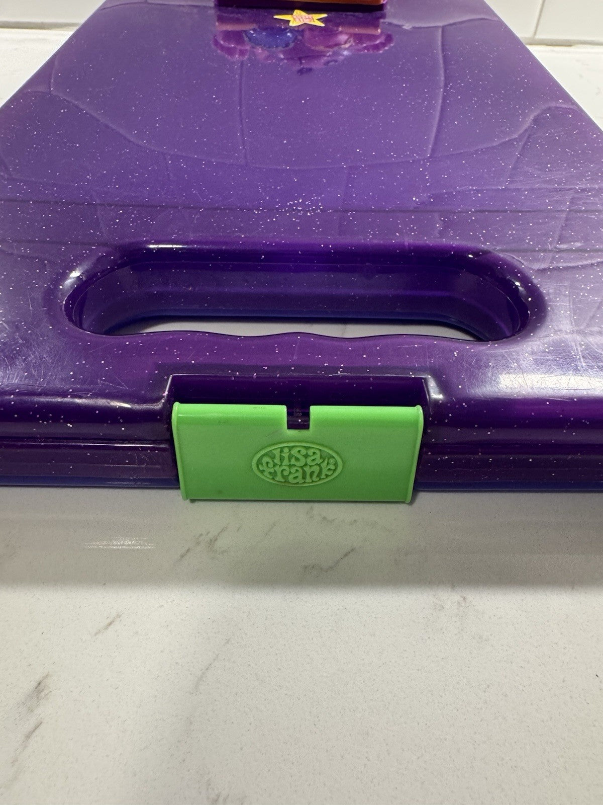 VTG LISA FRANK Funky Monkey Bongo Purple Hard Plastic Clipboard Supply Case 15"