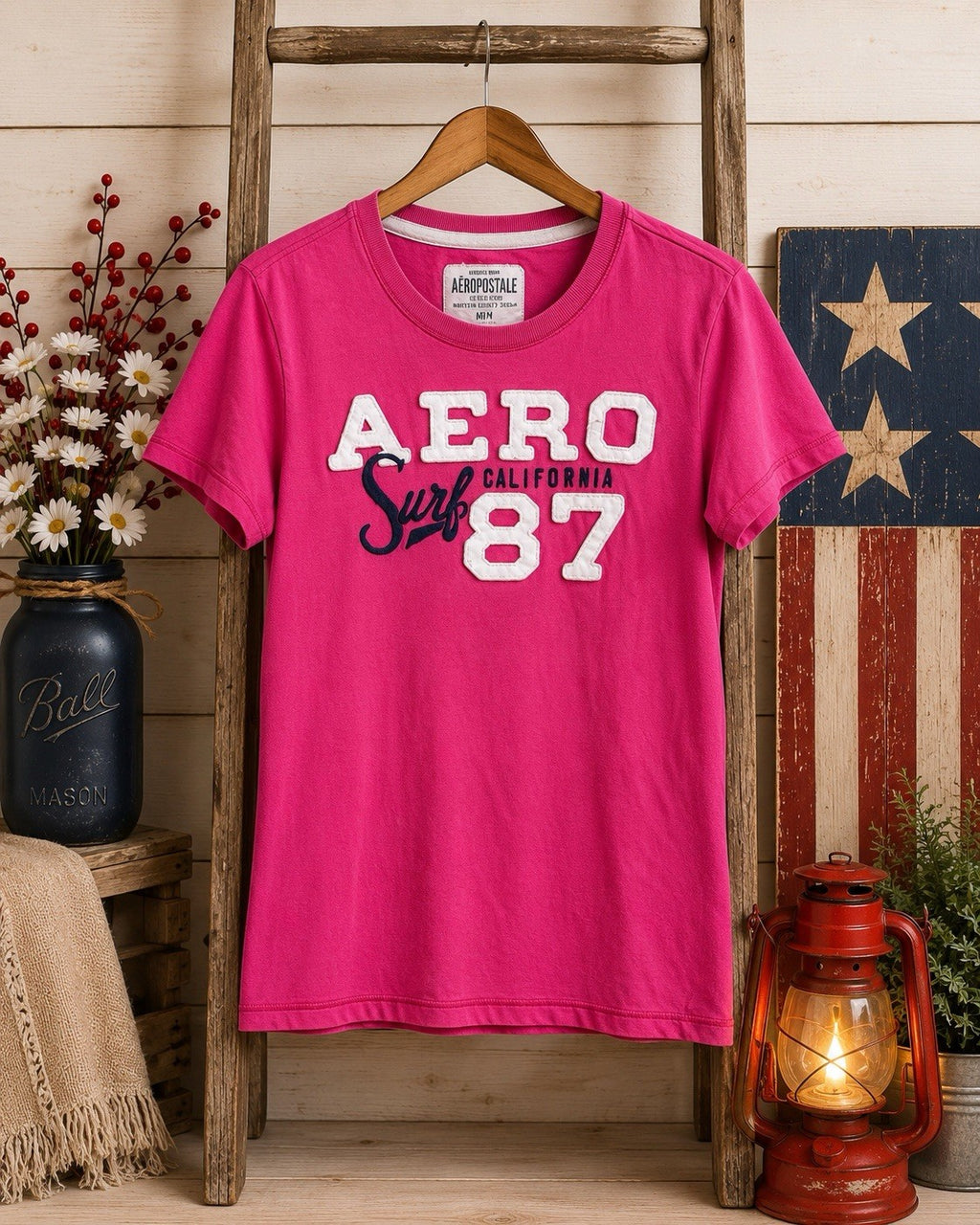 Aeropostale Aero Surf 87 Graphic T Shirt Pink Men’s Medium Cotton Tee Y2K