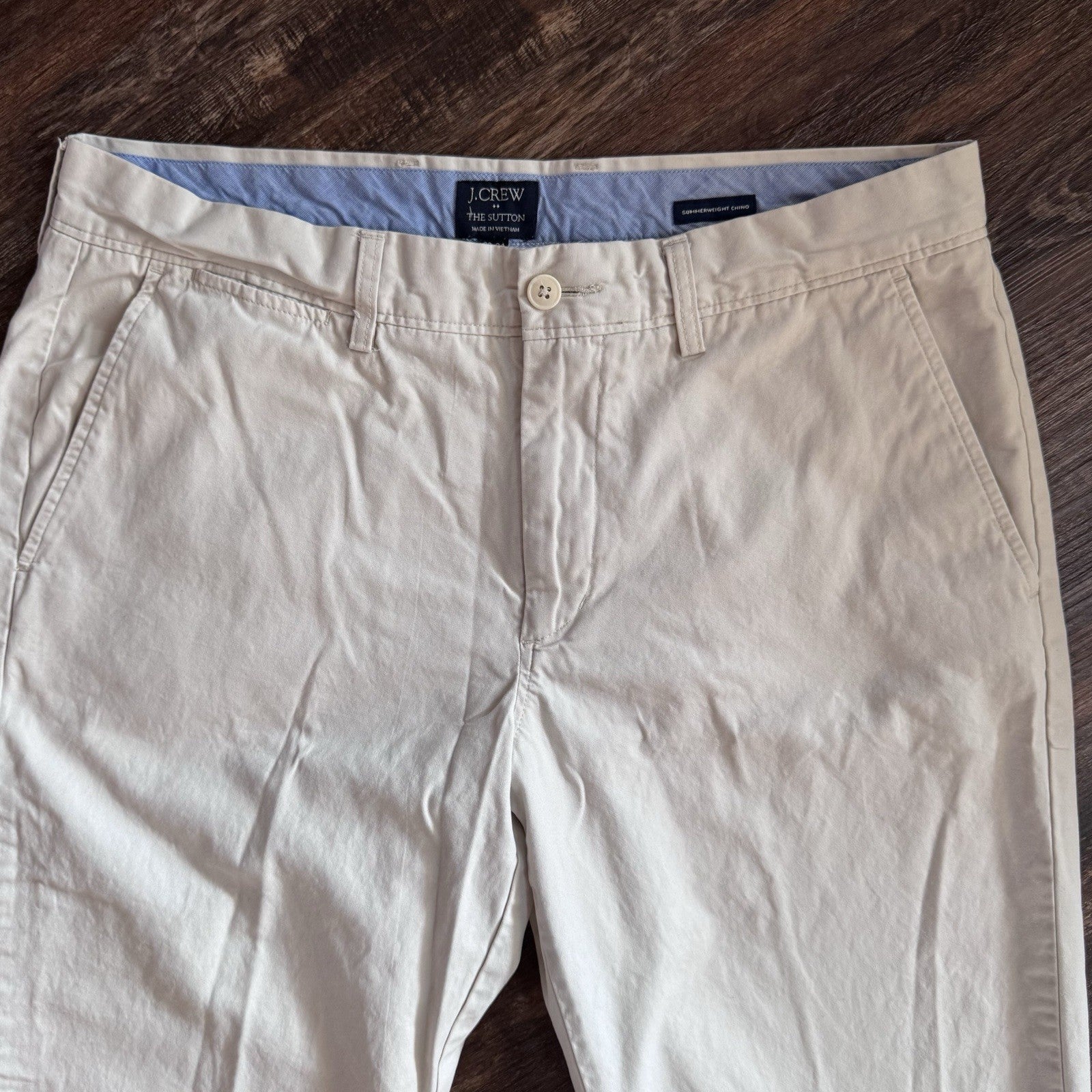 J.Crew The Sutton Summerweight Chino Pants 32x34 Beige Cotton Flat Front A0928