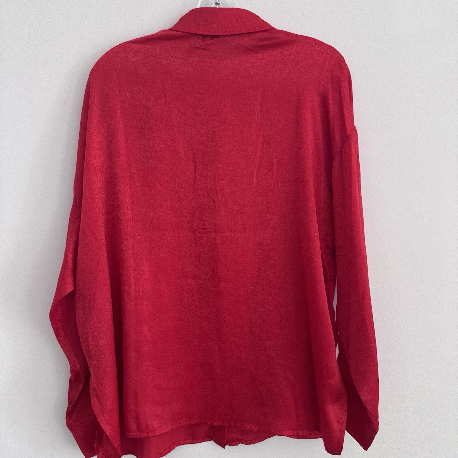 AURA Red Dress Boutique Blouse M Sheer Button Front Collared