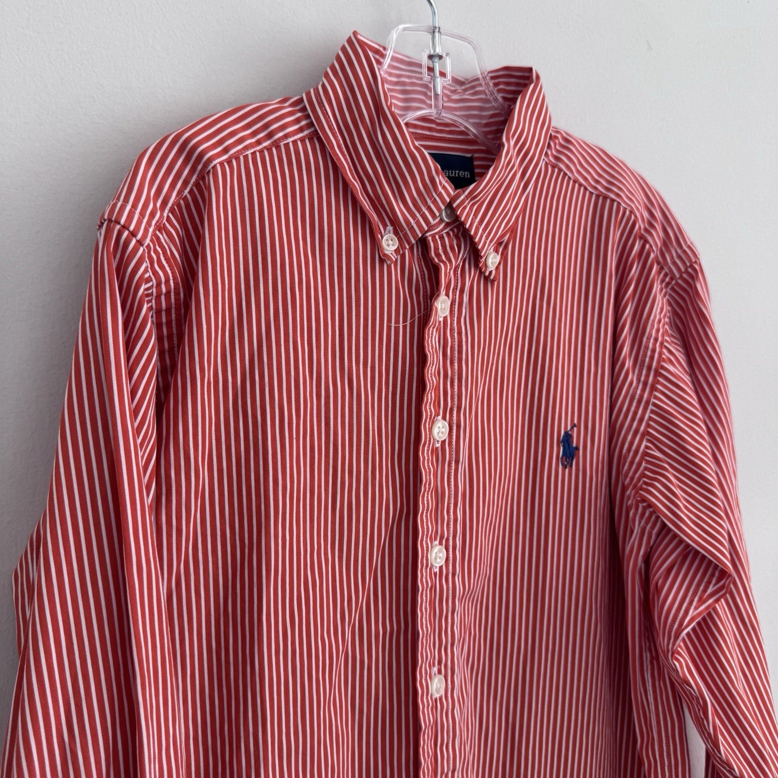 Polo Ralph Lauren Boys Red White Stripe Button Down Shirt S 8 10
