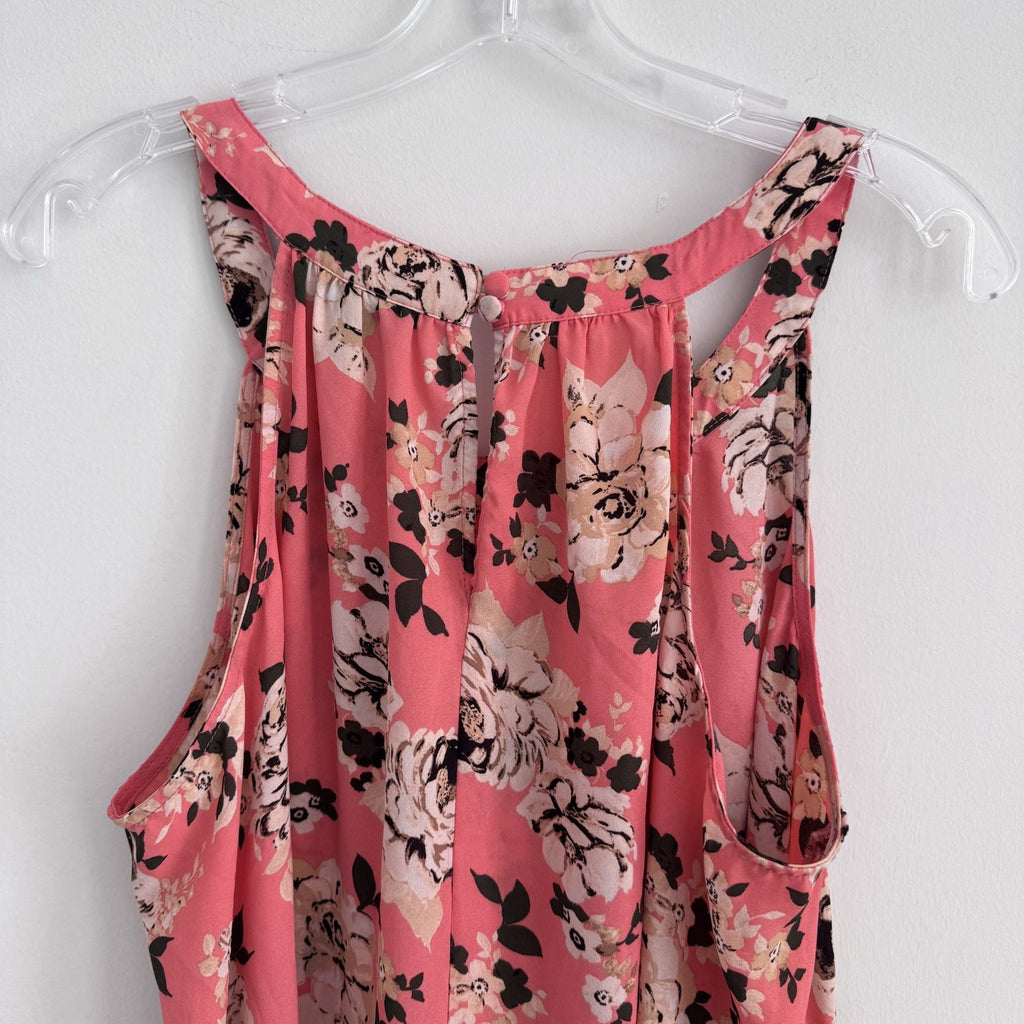 Torrid Floral Sleeveless Blouse Size 2 Pink High Neck Keyhole