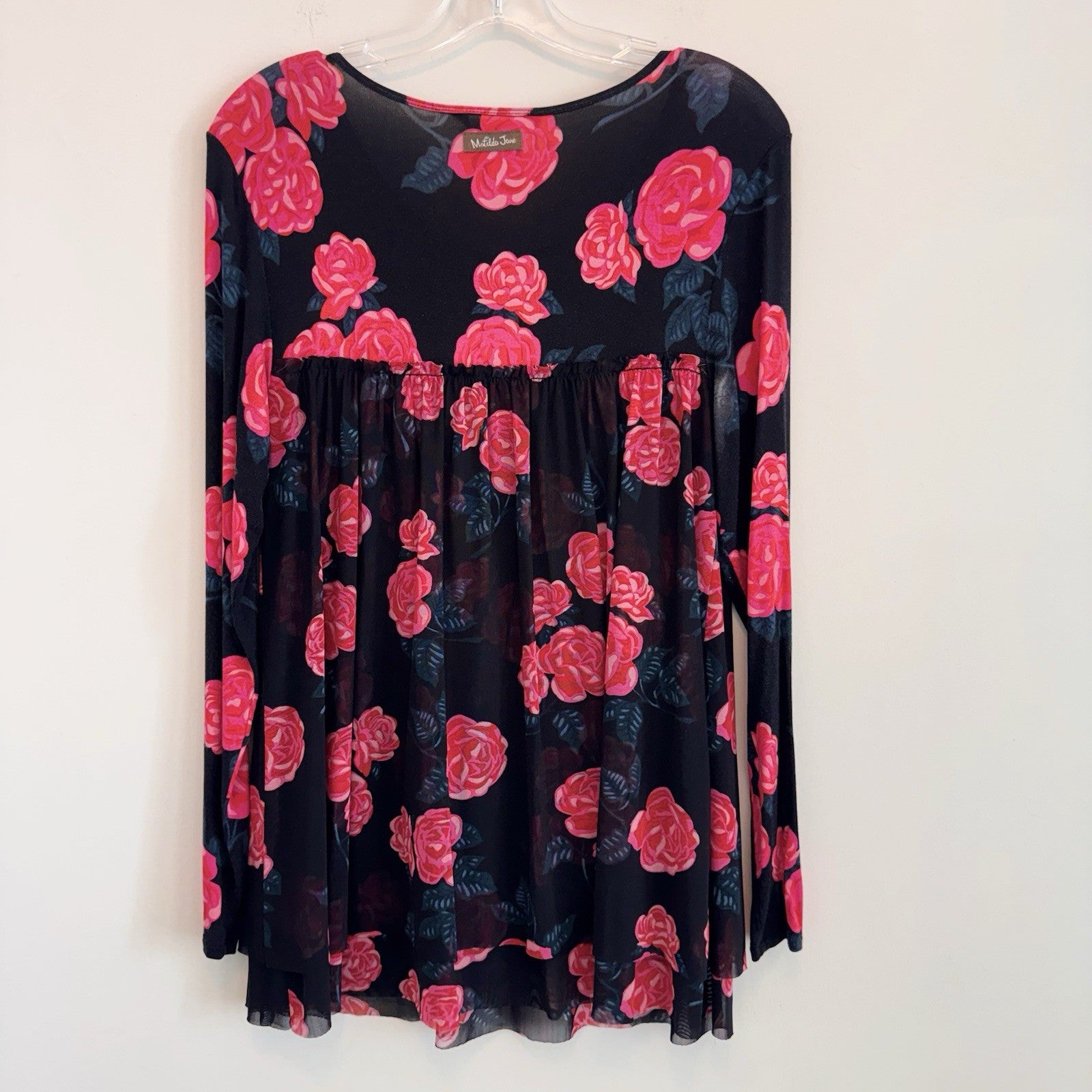 Matilda Jane XS Black Floral Babydoll Tunic Dress Mesh Roses Modal Jersey Soft