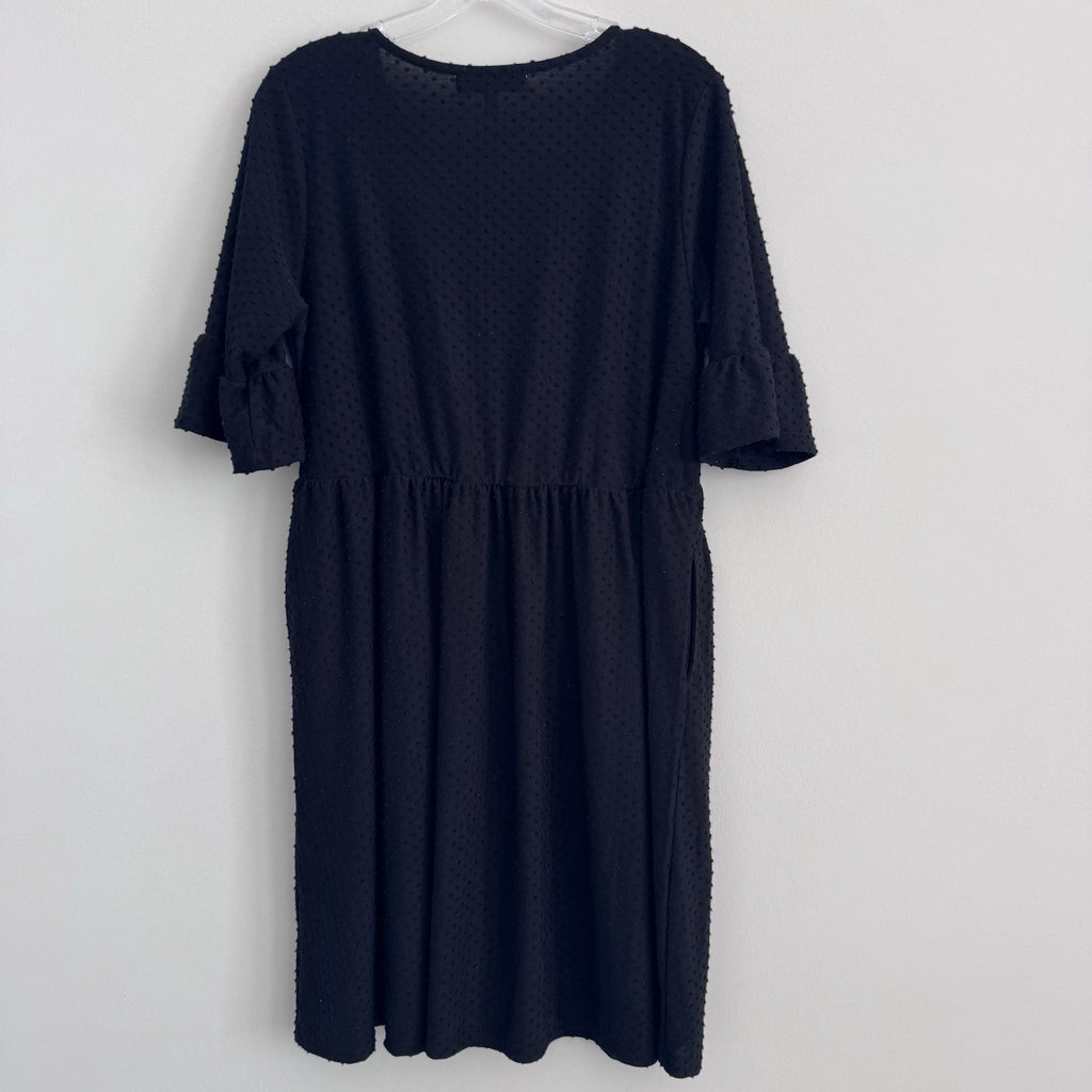 Harlow & Rose Petite Black Swiss Dot Dress PL NWT V Neck Midi