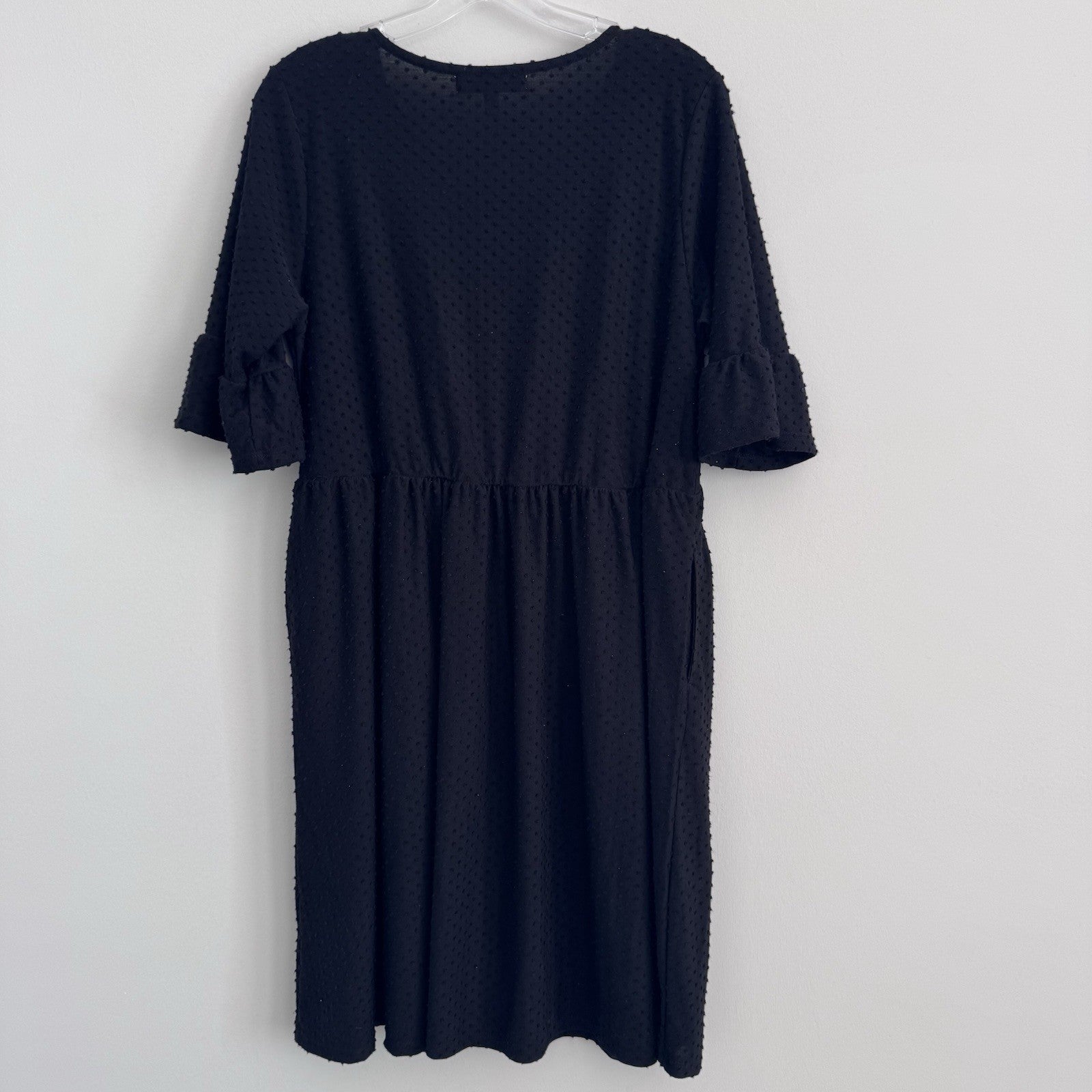 Harlow & Rose Petite Black Swiss Dot Dress PL NWT V Neck Midi