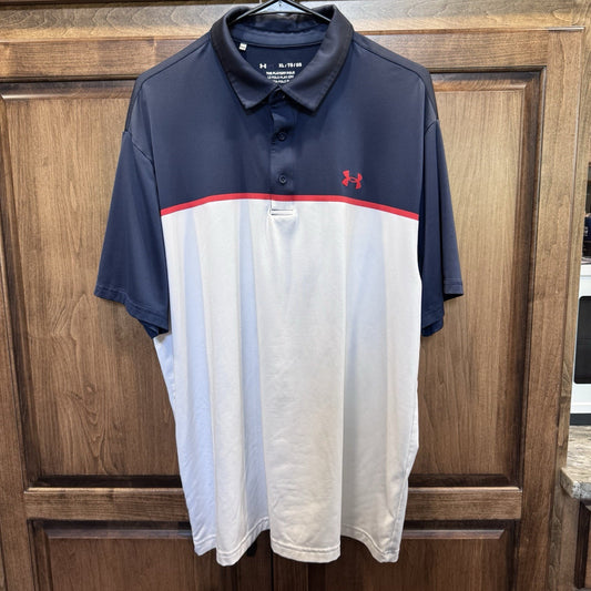 Under Armour Men’s Polo Shirt XL Navy Gray Red Stripe Style 1362495
