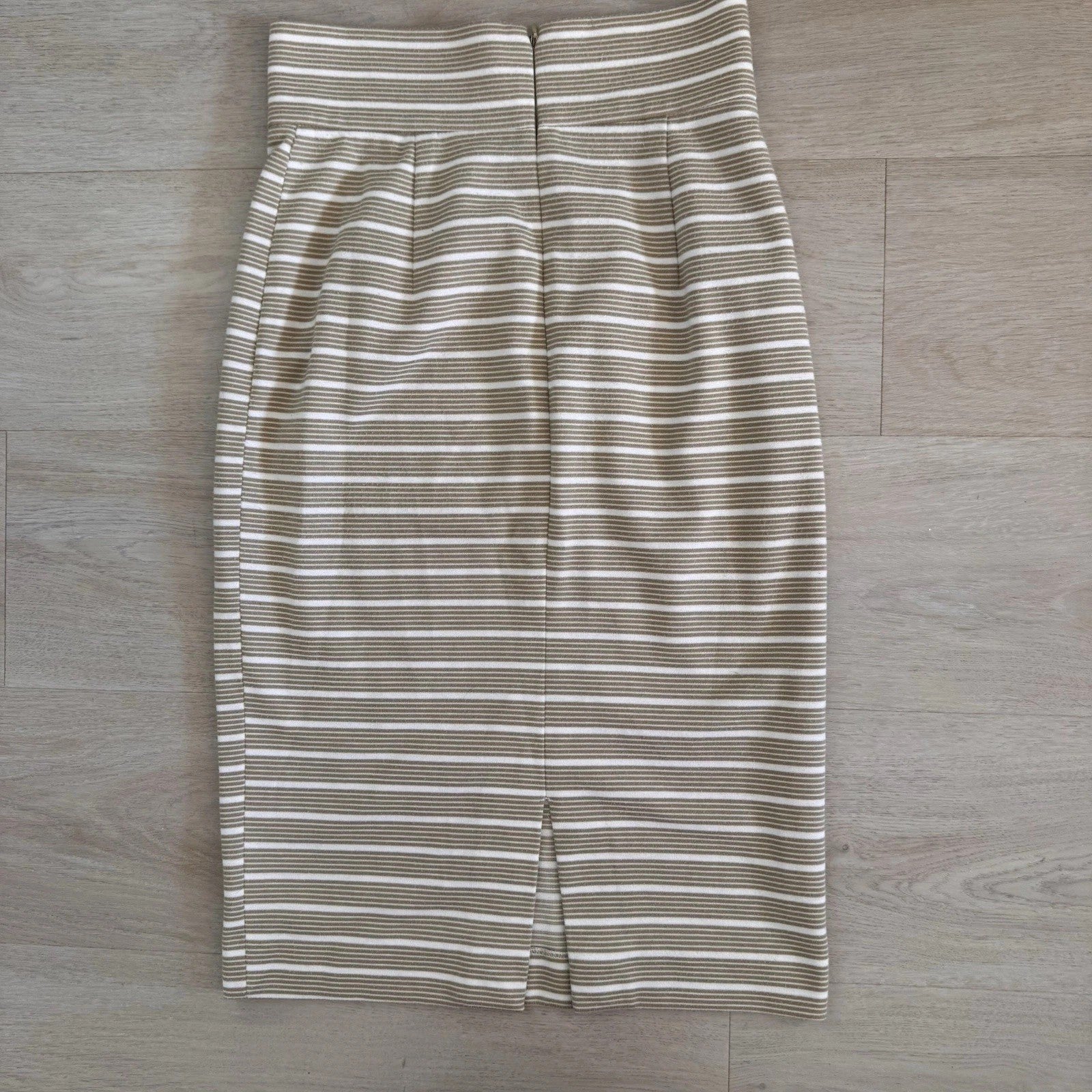 Antonio Melani Striped Midi Skirt Tan Cream Knit Stretch Size 2