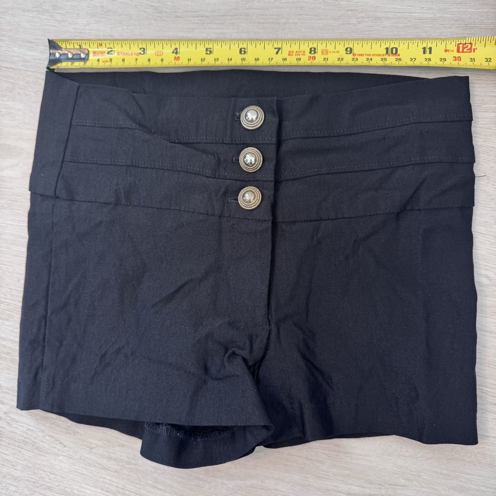 Body Central Black High Waist Sailor Shorts Gold Button Stretch Women’s S Y2K