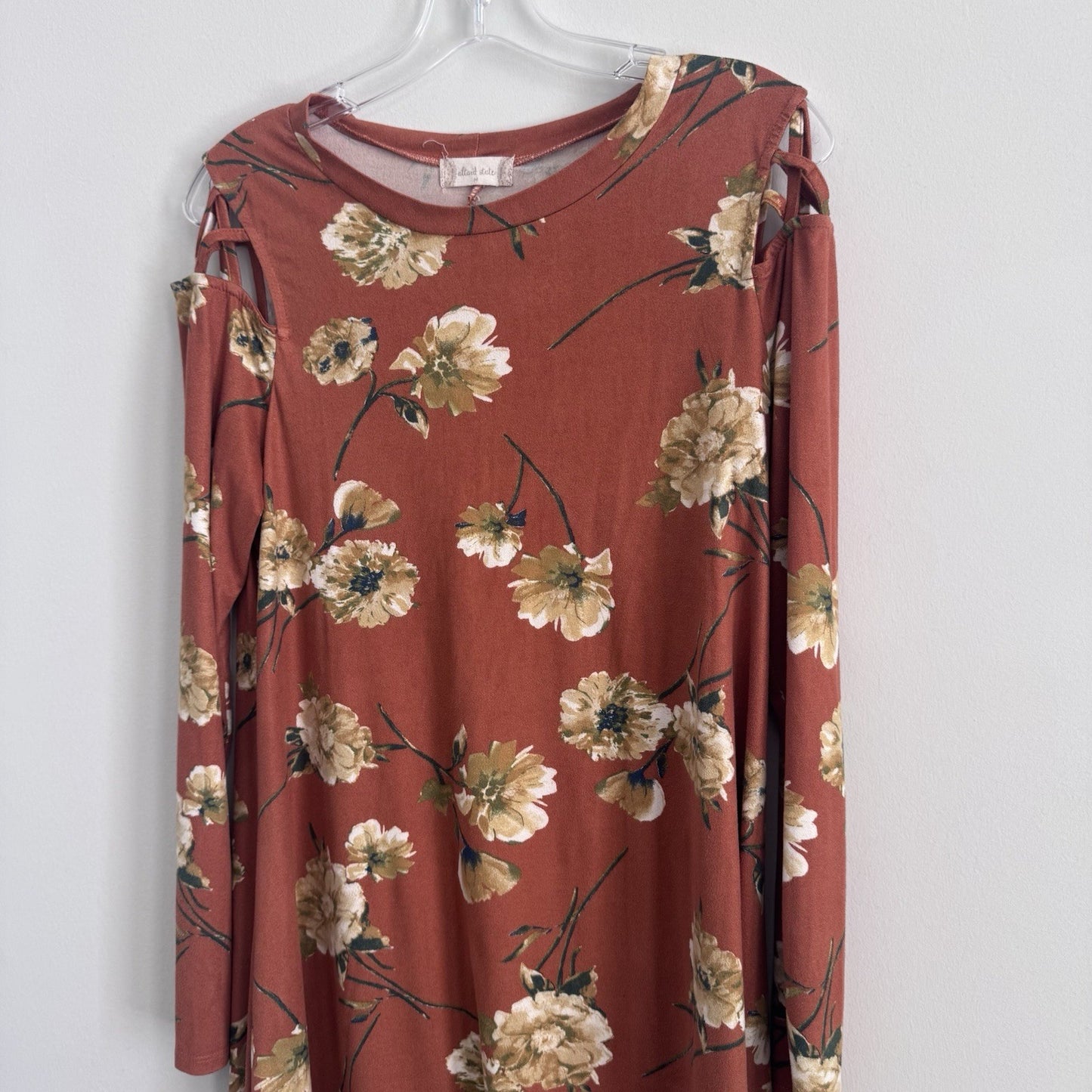 Altard State Floral Dress Medium Rust Cold Shoulder Long Sleeve