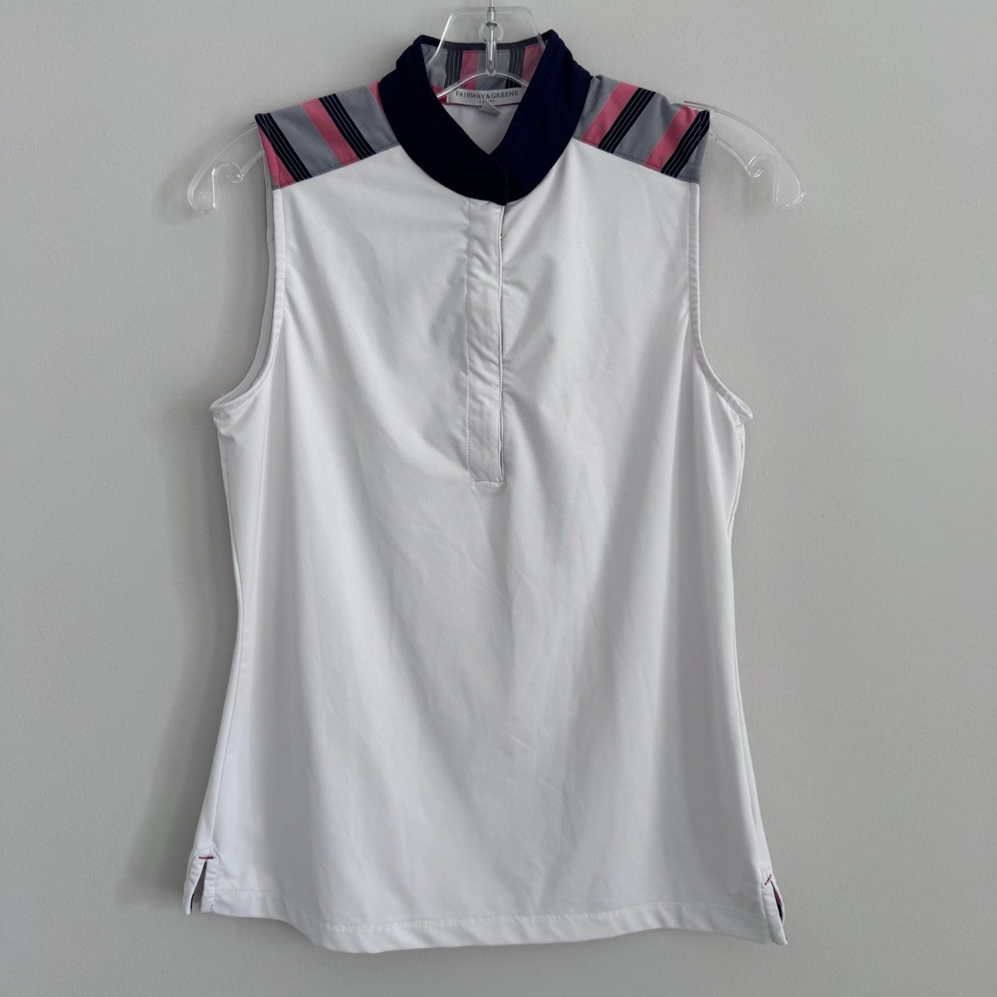 Fairway & Greene Sleeveless Golf Polo Top Women’s S White Striped Collar