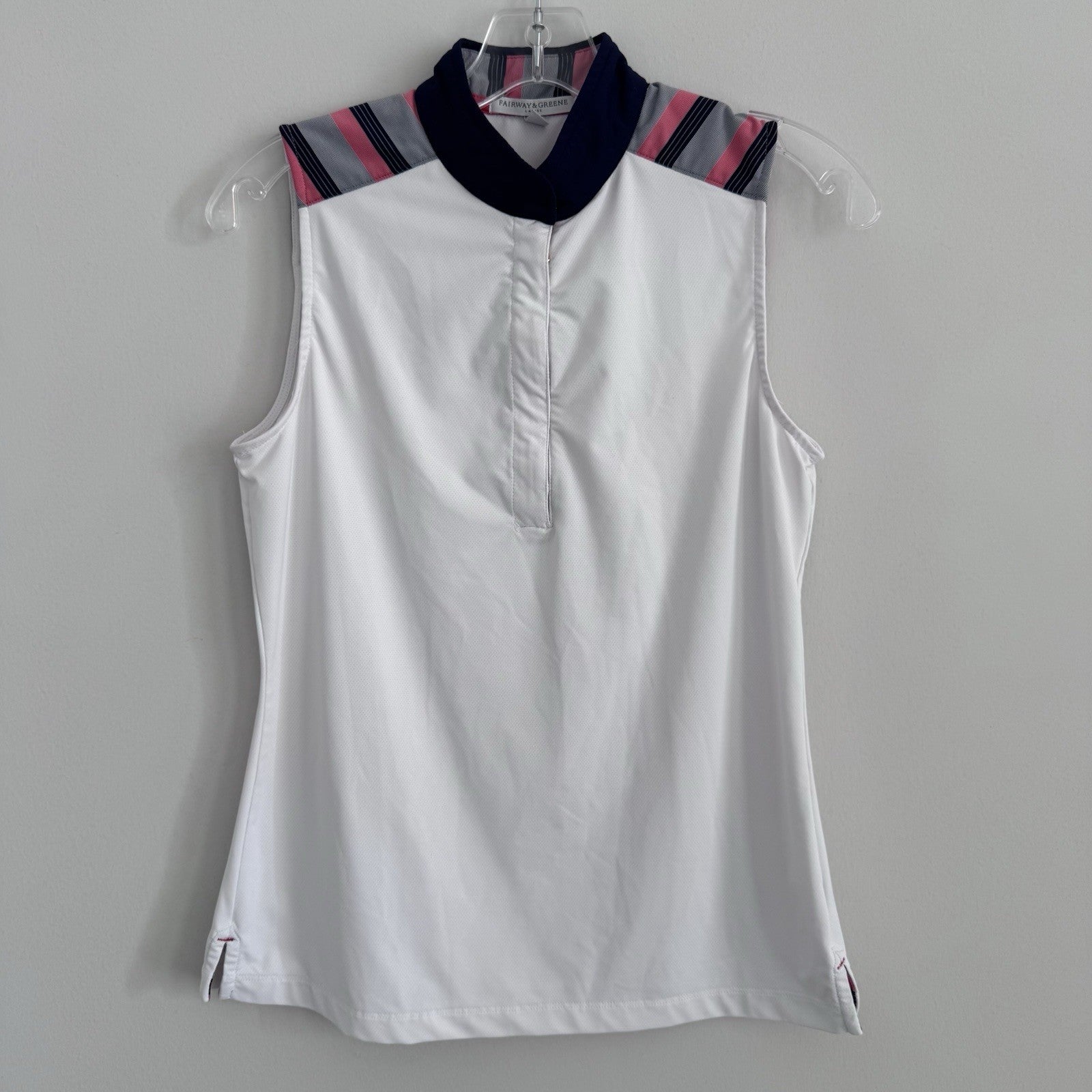 Fairway & Greene Sleeveless Golf Polo Top Women’s S White Striped Collar