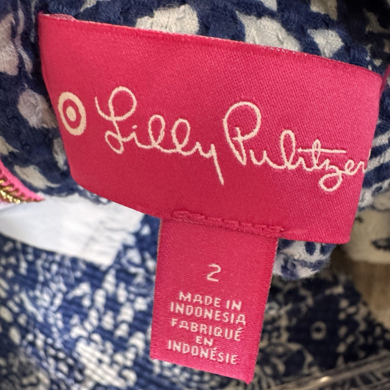 Lilly Pulitzer Target Satin Shift Dress 2 Nosie Posey Navy White Lace Pineapple