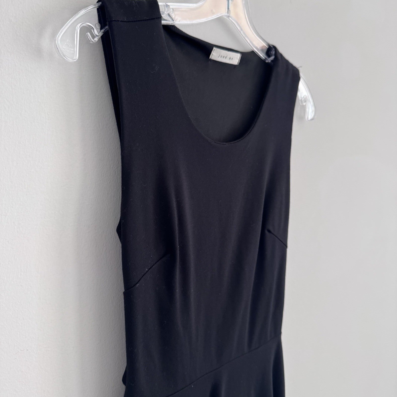 Just Me Black Open Back Dress Small Made USA Sleeveless Stretch