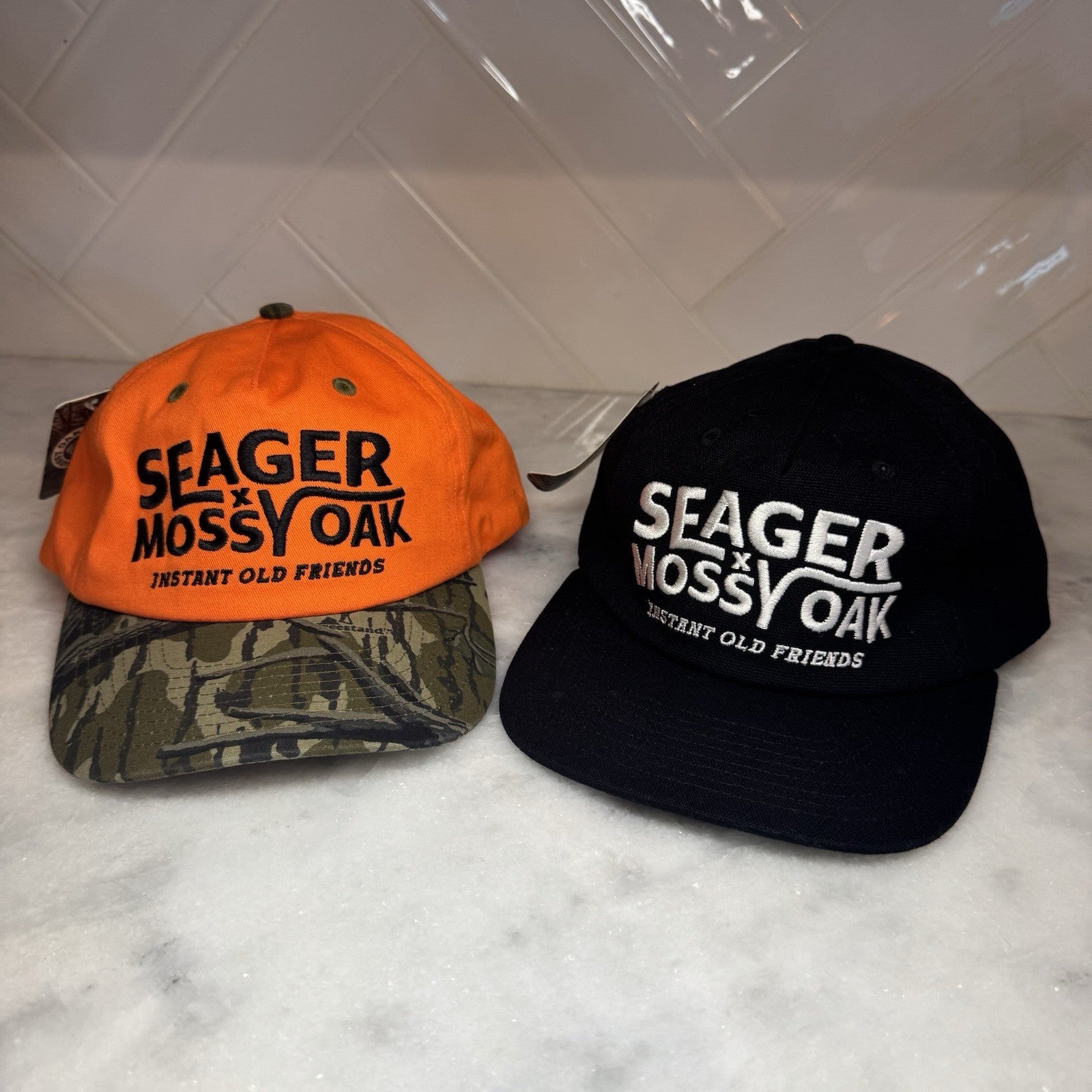 Seager X Mossy Oak Branded Snapback Orange Camo Cotton Embroidered Hat Cap