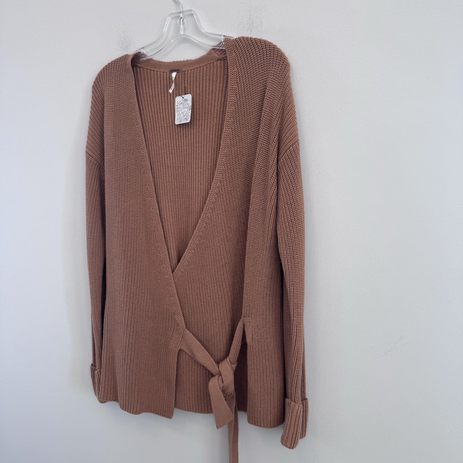 Free People Wrap Sweater Cardigan Small Brown Cotton Tie Waist Boho NWT Womens