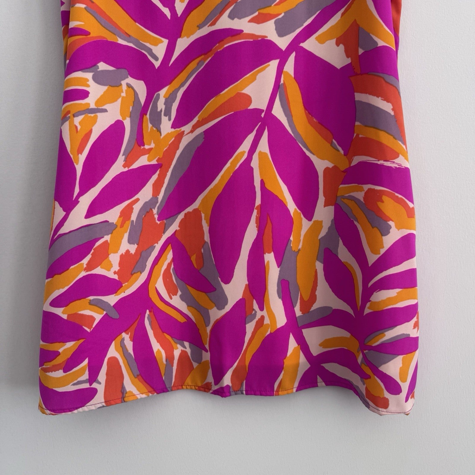 FSL Apparel Sleeveless Ruffle Dress L Pink Orange Abstract Print NWOT
