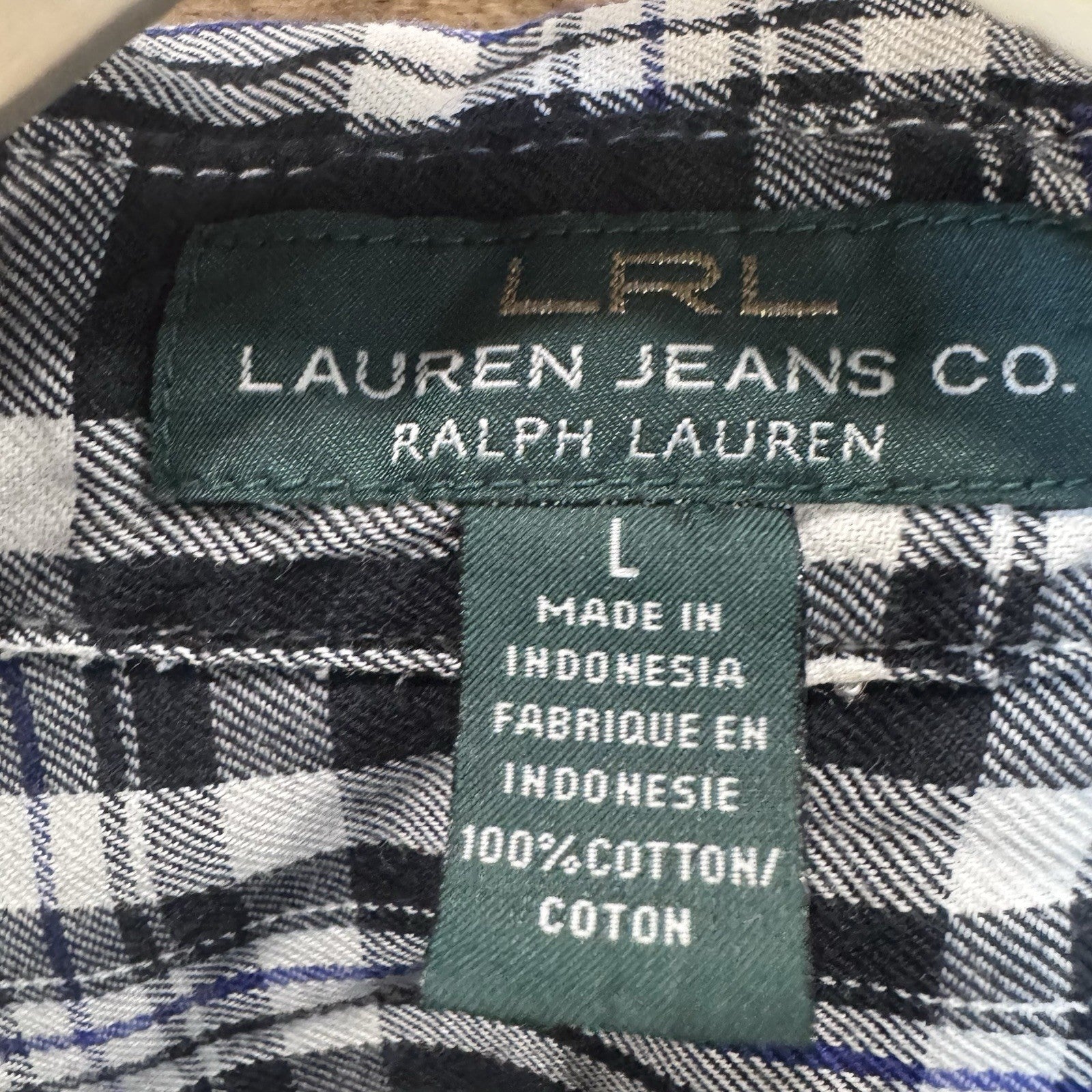 Lauren Ralph Lauren Plaid Button Down Shirt Women’s Large Black White