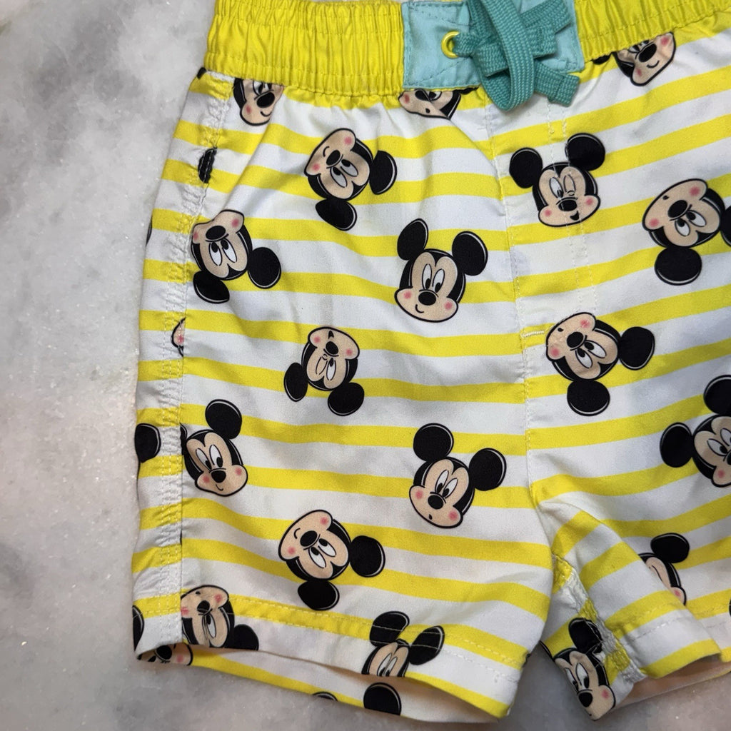 Disney Baby Mickey Mouse Swim Trunks 18-24M Yellow White Stripe Board Shorts L