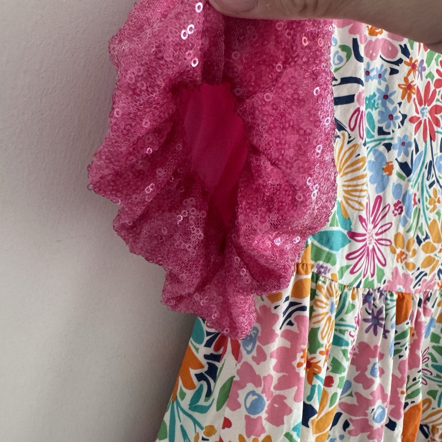 Blue B Collection Small Floral Tiered Dress Pink Sequin Sleeves 