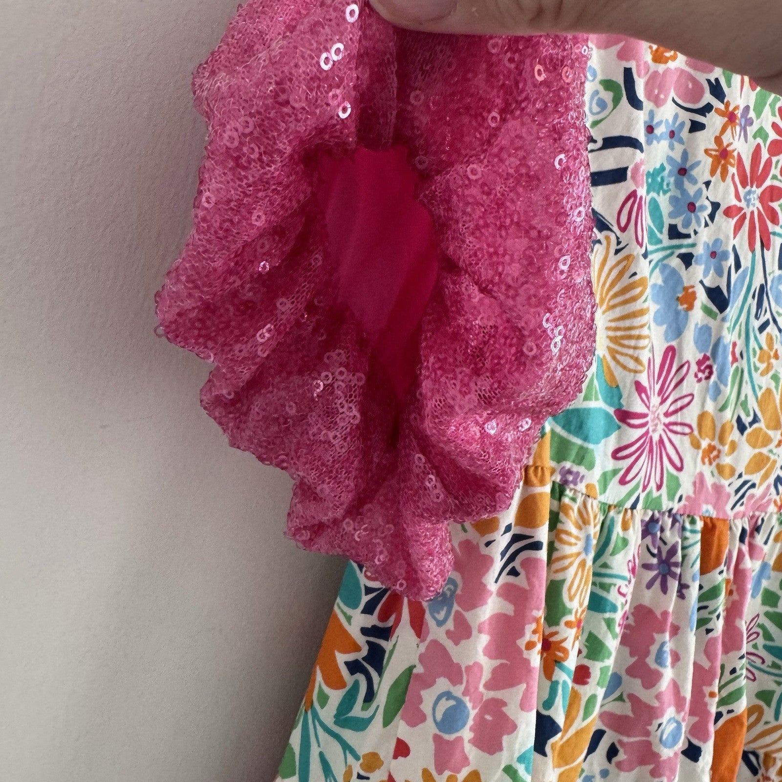 Blue B Collection Small Floral Tiered Dress Pink Sequin Sleeves 