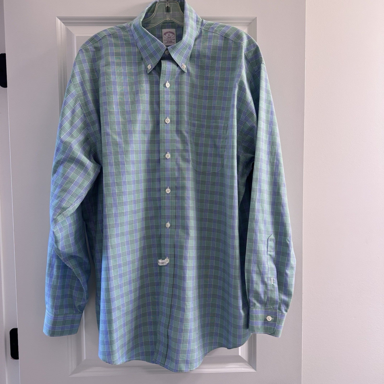 Brooks Brothers 346 XL Button-Down Shirt Green Blue Plaid Non-Iron Cotton