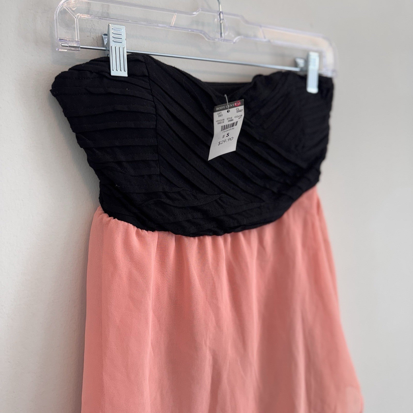 Body Central Y2K Strapless Dress Pink Black Hi-Low Chiffon S NWT