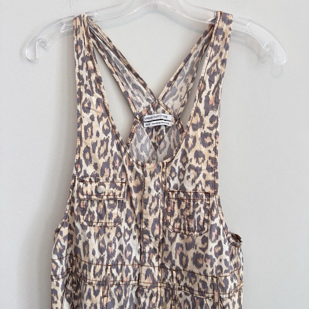 Urban Outfitters Leopard Print Overalls XS Canvas Carpenter Jumpsuit Y2K Street