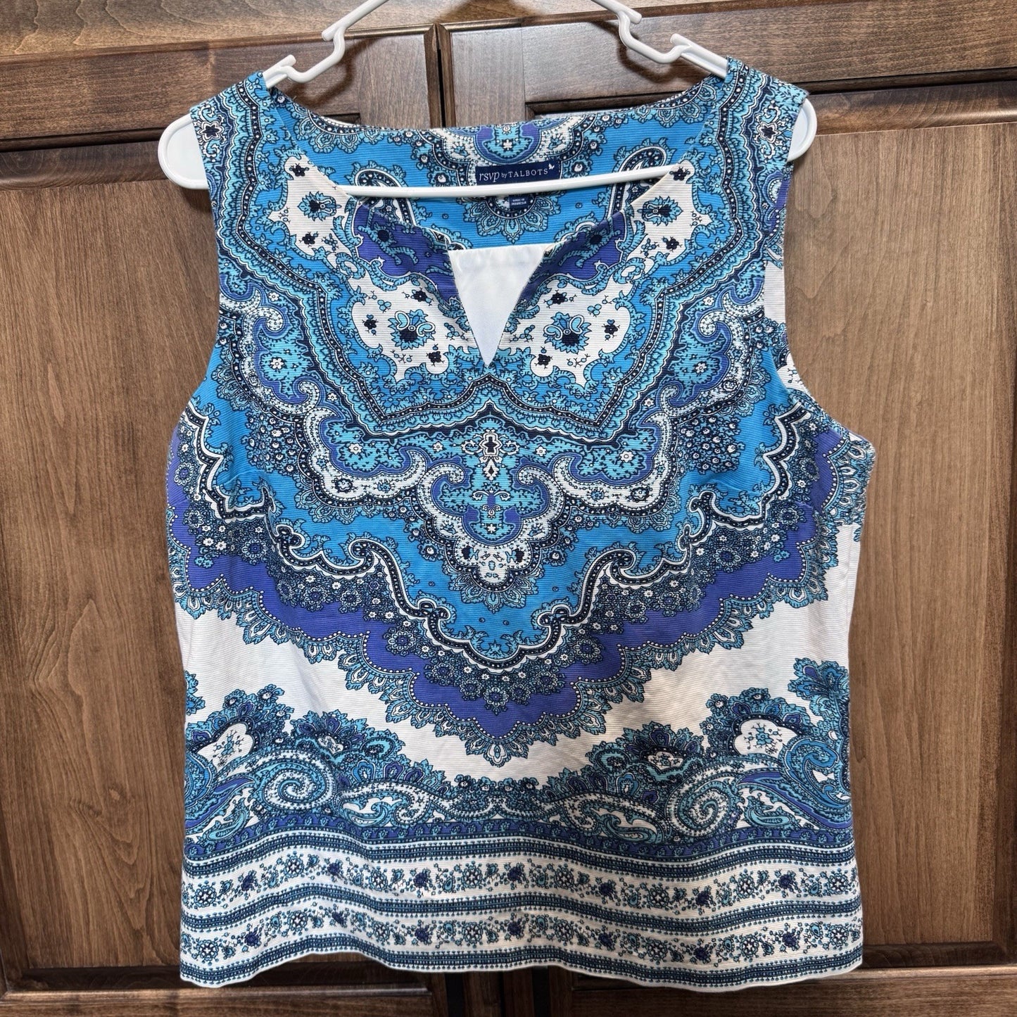 RSVP by Talbots Blue & White Paisley Sleeveless Blouse - Size 14P