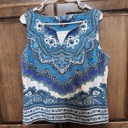 RSVP by Talbots Blue & White Paisley Sleeveless Blouse - Size 14P