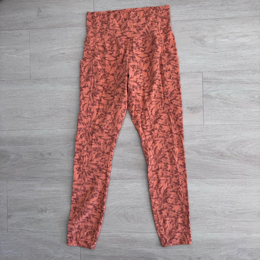 REI Leggings Womens Small Orange Floral Take Your Time 7/8 Length Athleisure
