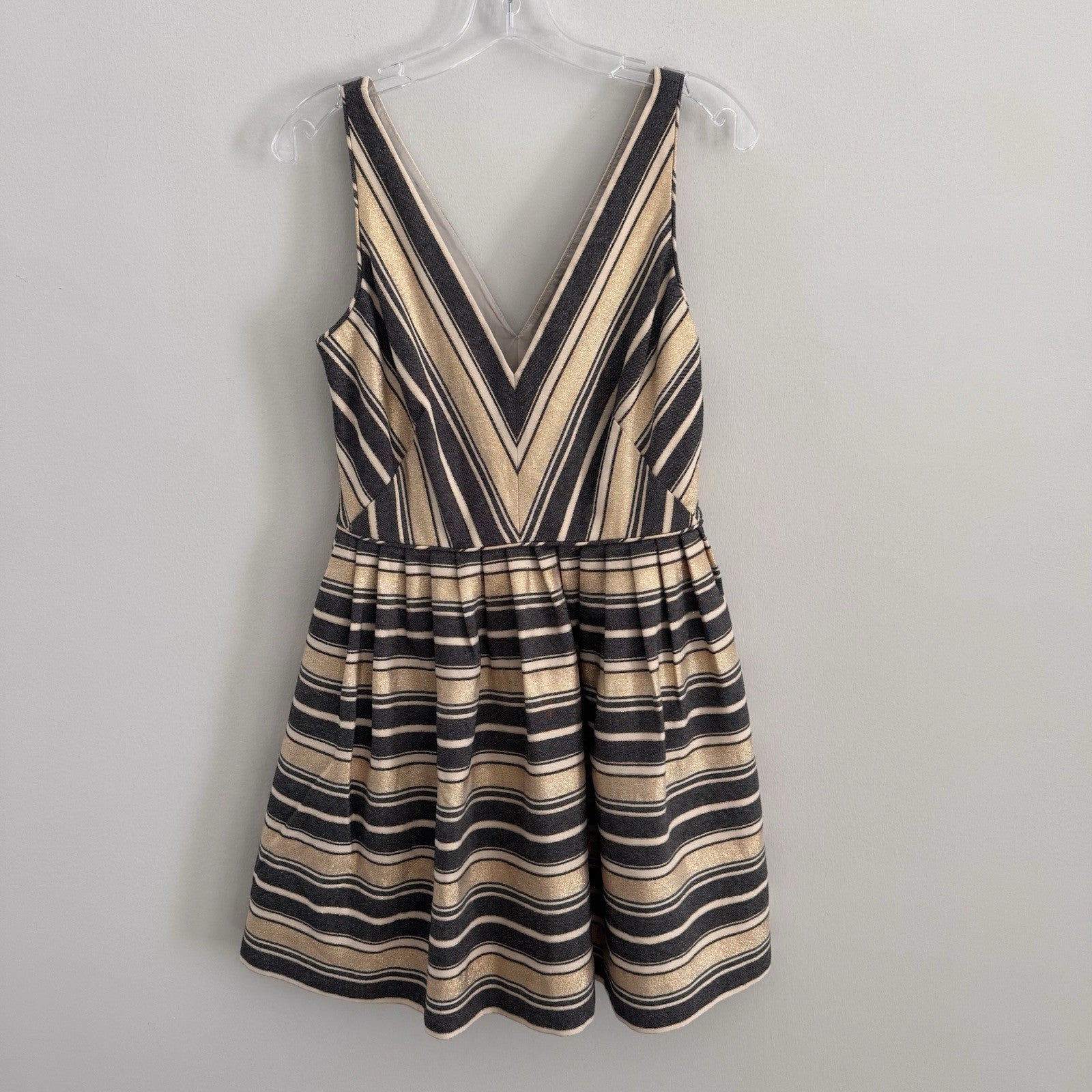 J.CREW Gold Navy Striped Cotton Sleeveless Fit & Flare Knee Dress Size 6 Women’s