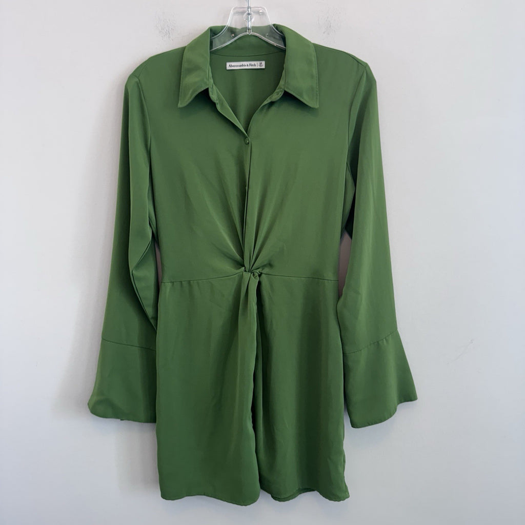 Abercrombie & Fitch Green Mini Shirt Dress Twist Front Size SP