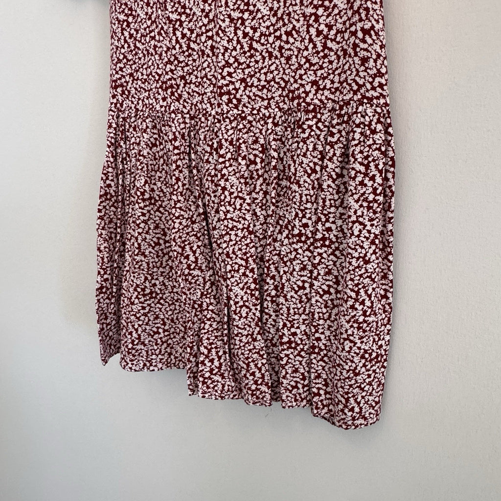 Free People XS Red White Floral Open Back Puff Sleeve Mini Dress Viscose Womens