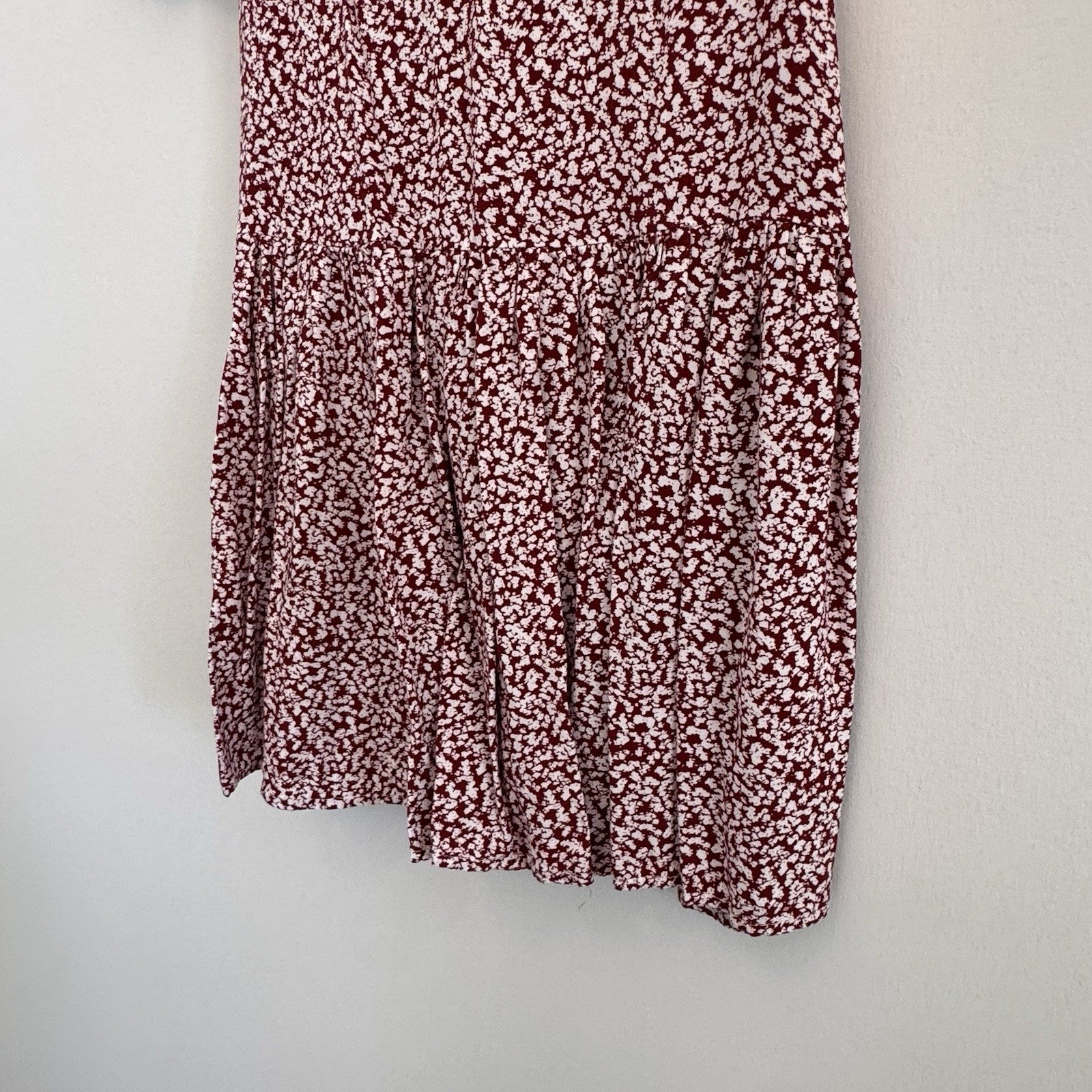 Free People XS Red White Floral Open Back Puff Sleeve Mini Dress Viscose Womens