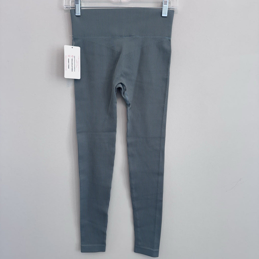 Killa Collection Ribbed Seamless Leggings Blue Gray M High Waist NWT