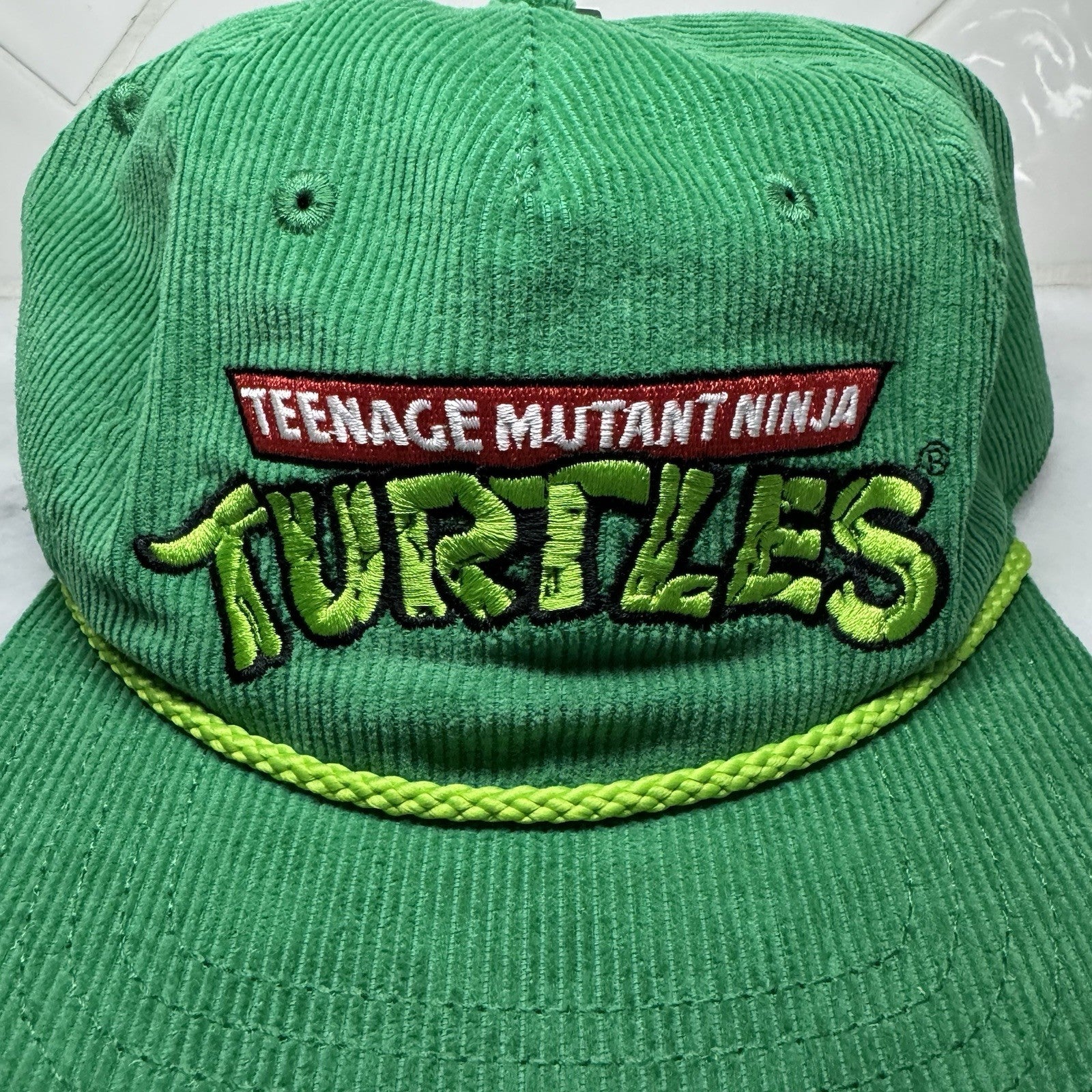TMNT Green Corduroy Snapback Hat Adjustable Cap Nickelodeon Vintage Style New