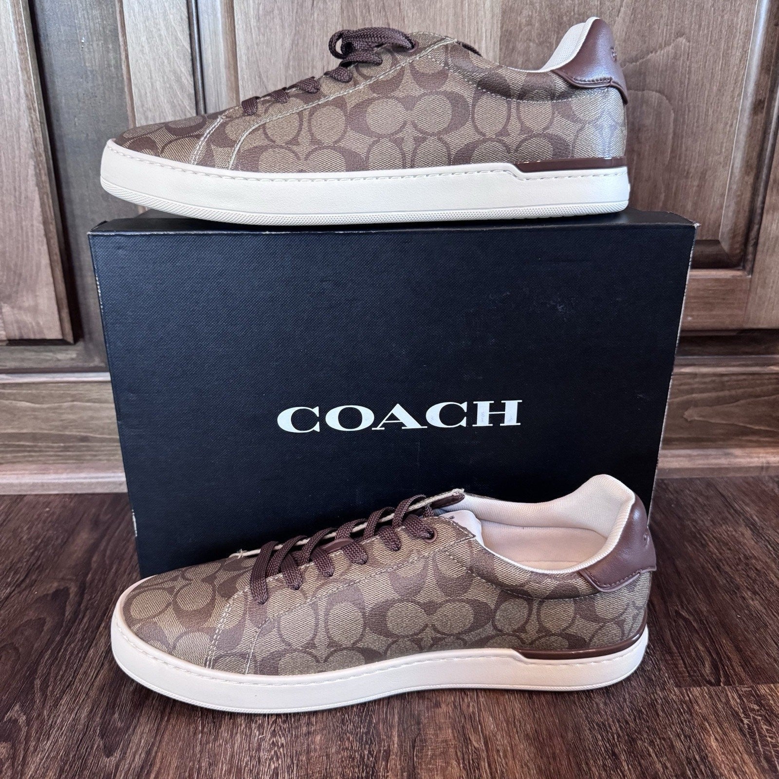 Coach Clip Signature Low Top Sneaker Khaki Saddle Brown Men's Size 13 NEW