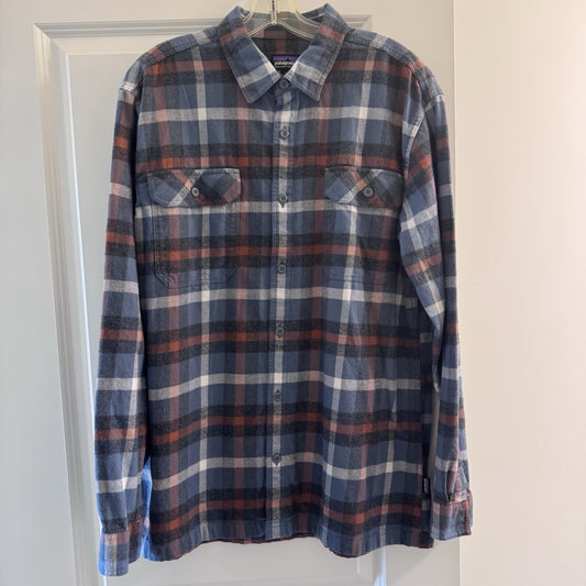 Patagonia Organic Cotton Flannel Shirt Men’s Large Plaid Long Sleeve Blue Red