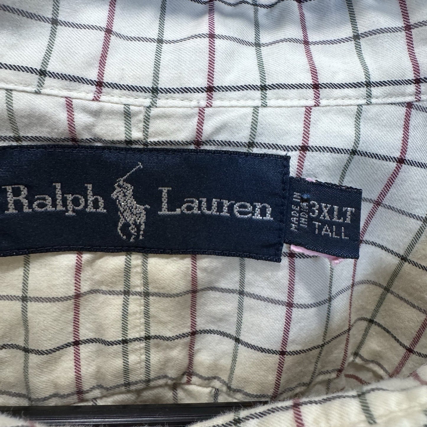 Ralph Lauren Button Down Shirt 3XLT Tall Beige Plaid Long Sleeve Pony
