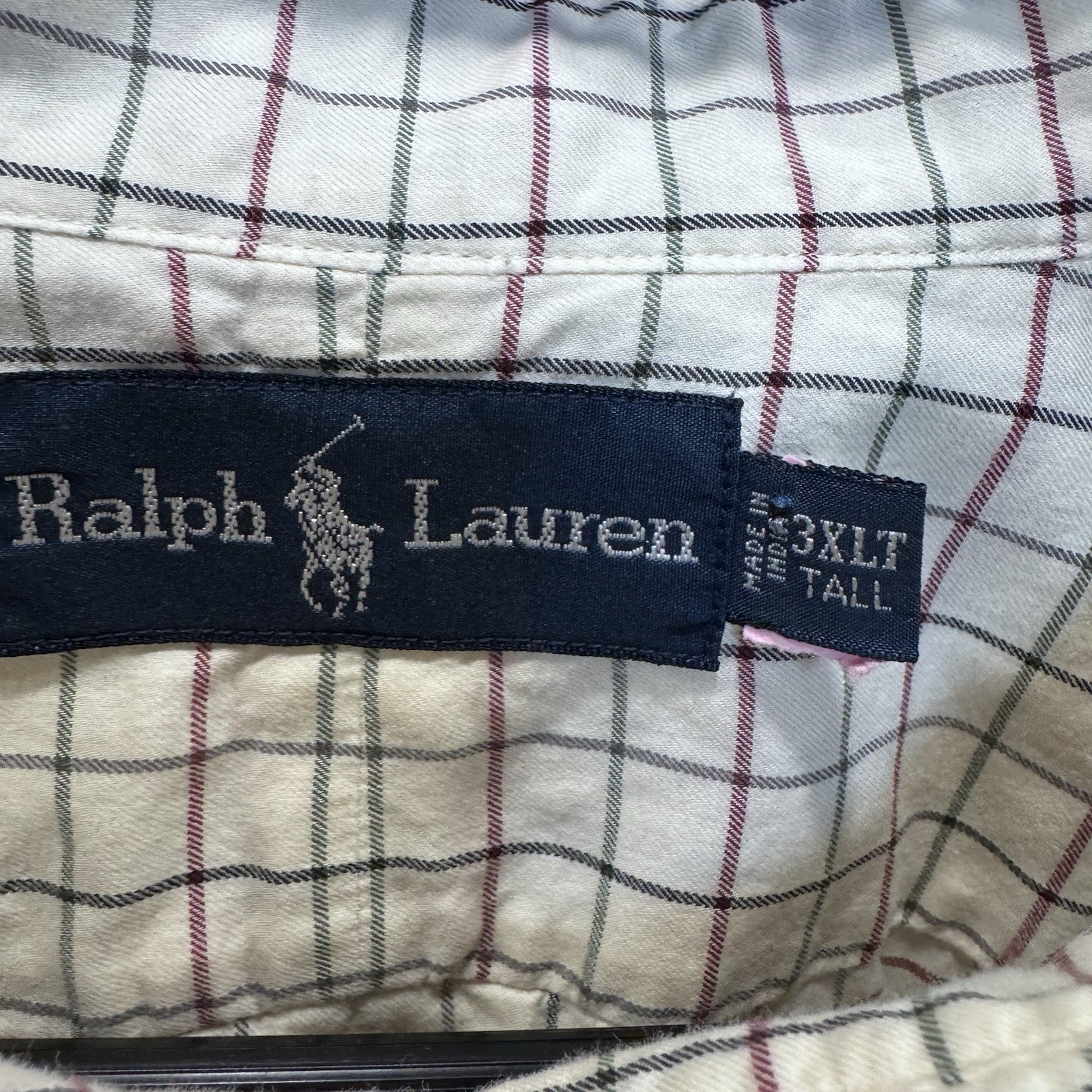 Ralph Lauren Button Down Shirt 3XLT Tall Beige Plaid Long Sleeve Pony