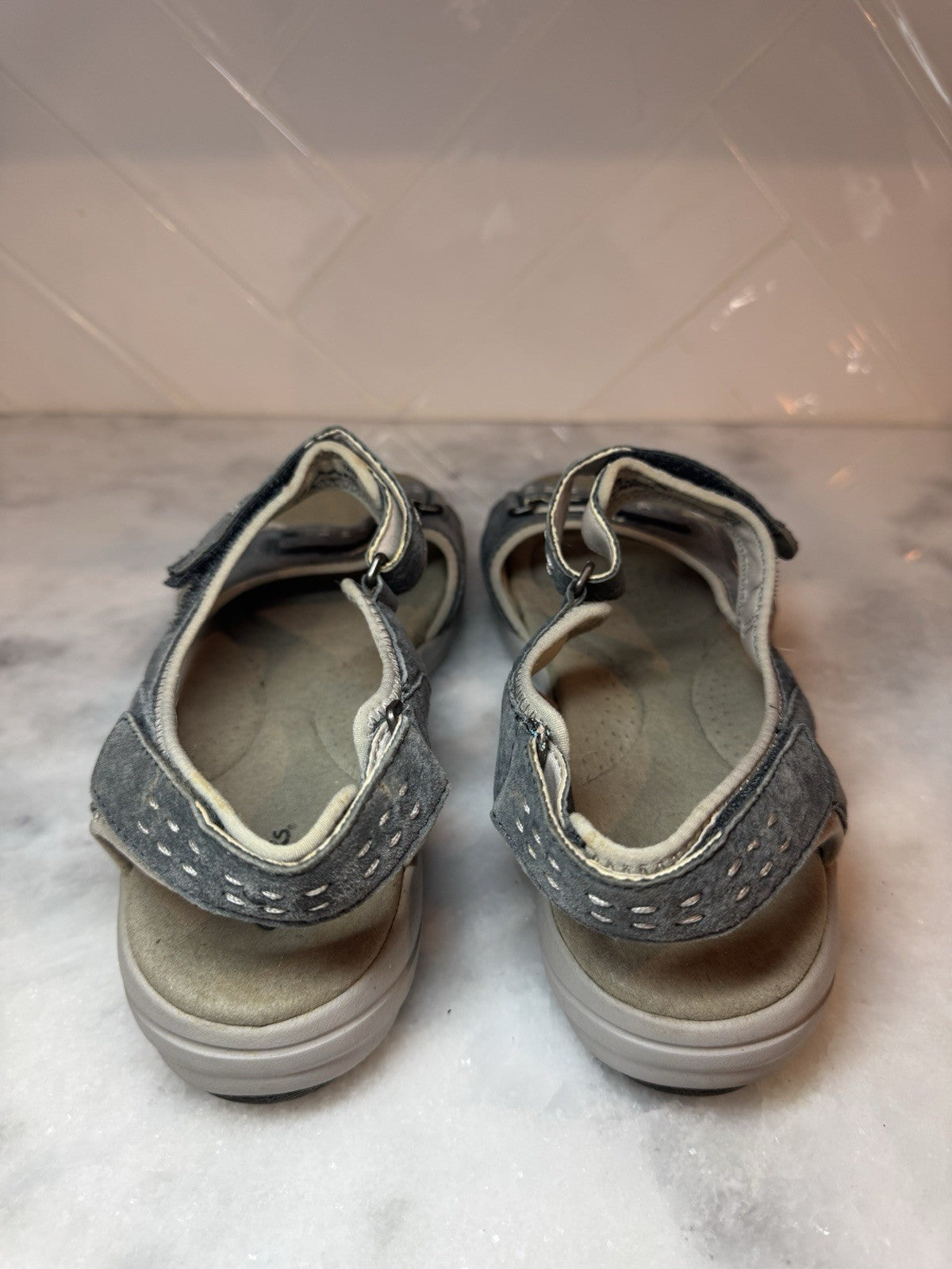 Clarks Morse Tour Denim Blue Suede Adjustable Strap Comfort Sandals Womens S11