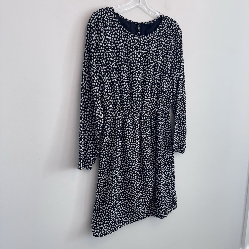 J.Crew Mercantile Heart Print Dress Women’s Size 4 Black White Long Sleeve