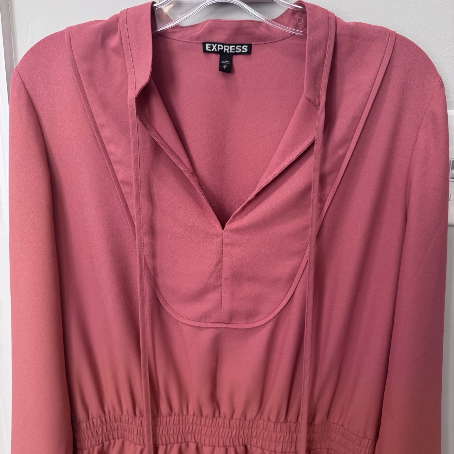 Express Women’s Large Pink Long Sleeve Mini Dress Elastic Waist Boho Style