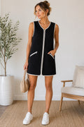 She + Sky Quilted Zip Up Vest Dress Women Medium Black Sleeveless